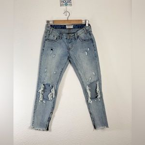One Teaspoon Freebirds Distressed Skinny Ankle Zip Jeans Sz 25
